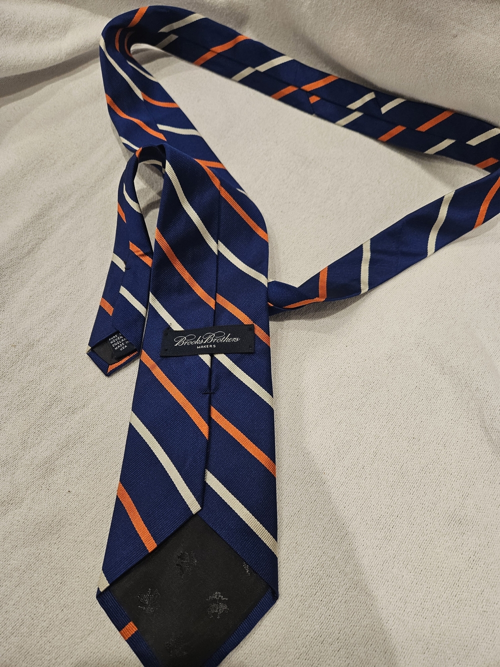 Brooks Brothers Makers Line Navy Silk Orange/ Cream Striped Tie Made In Usa - Picture 3 of 4